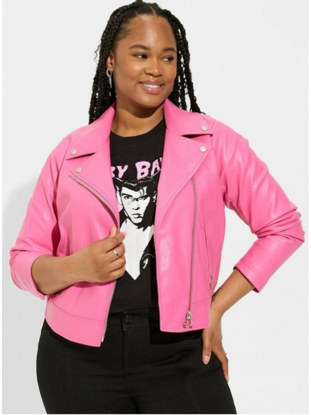 Torrid Hot Pink Faux Leather Moto Jacket Barbie Pink Size 0 Plus Like New